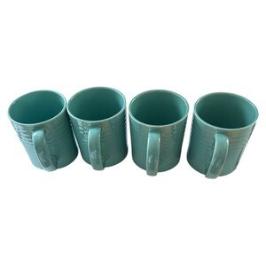 Vintage Furio Stoneware Coffee Mugs Lot Of 4 Japan‎ Turquoise MCM Ribbed